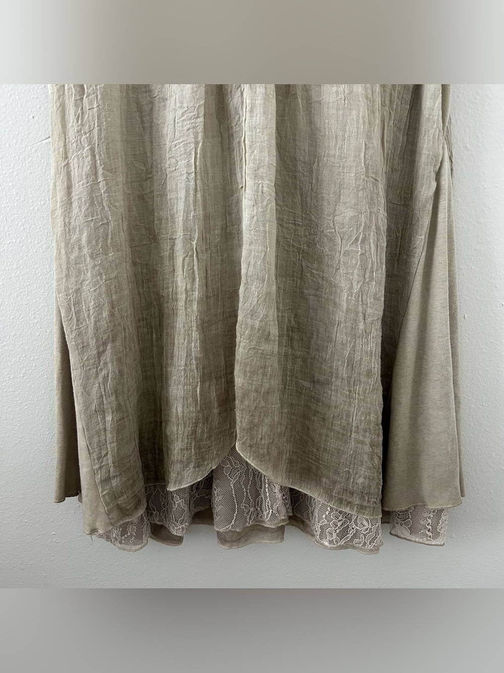 Pretty Angel Layered Tunic Top Dress L Boho Crochet Lace Fringe Artsy Linen Blen - Picture 7 of 11